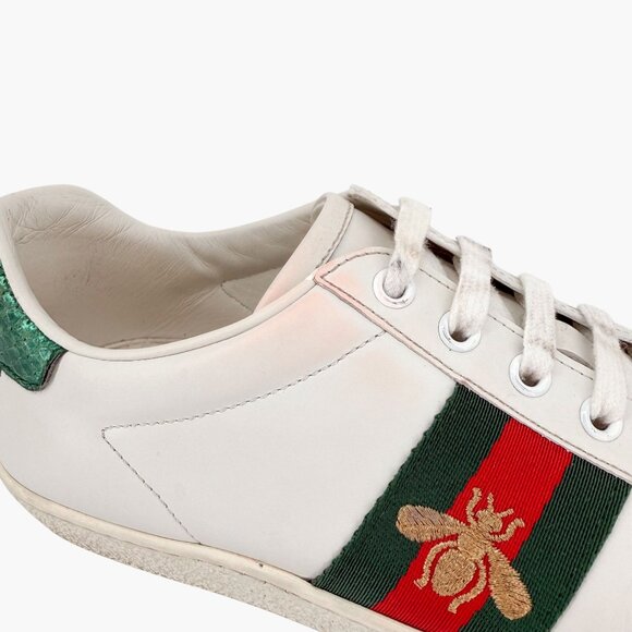 Gucci Bee Embroidered Ace Low Top Sneakers White Leather Size 39 US 9 Women's - Picture 10 of 15